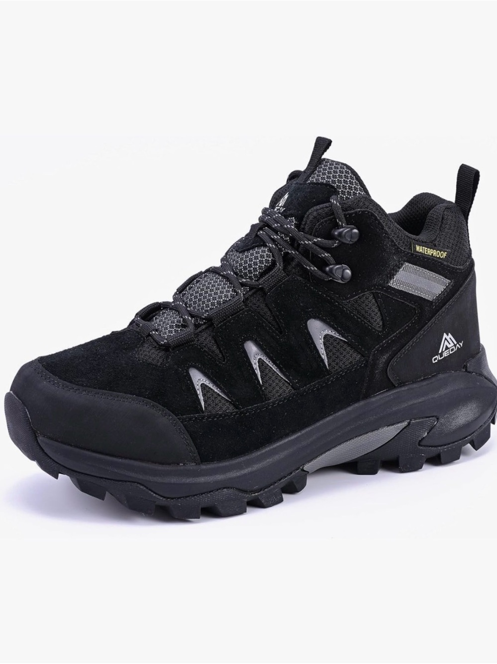 Queday Men's/ Women’s Black and Gray Waterproof Hiking Boots